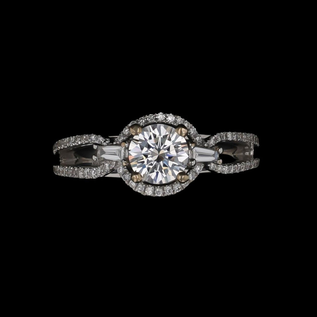 Semi Mount for 1 CT RBC, .32 CTTW surrounding natural diamonds, 18k White Gold