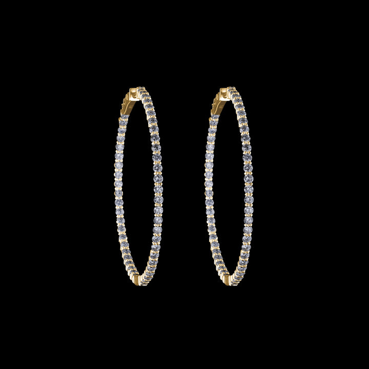 Diamond Hoop Earrings, 14k Yellow Gold, 1.25" Diameter Hoop, 3 CTTW, 4 Prong Set, Lab Grown Diamonds, VS, E/F - Artisan Diamond