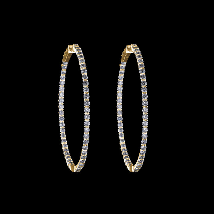 Diamond Hoop Earrings, 14k Yellow Gold, 1.33" Diameter Hoop, 5 CTTW, 4 Prong Set, Lab Grown Diamonds, VS, E/F - Artisan Diamond