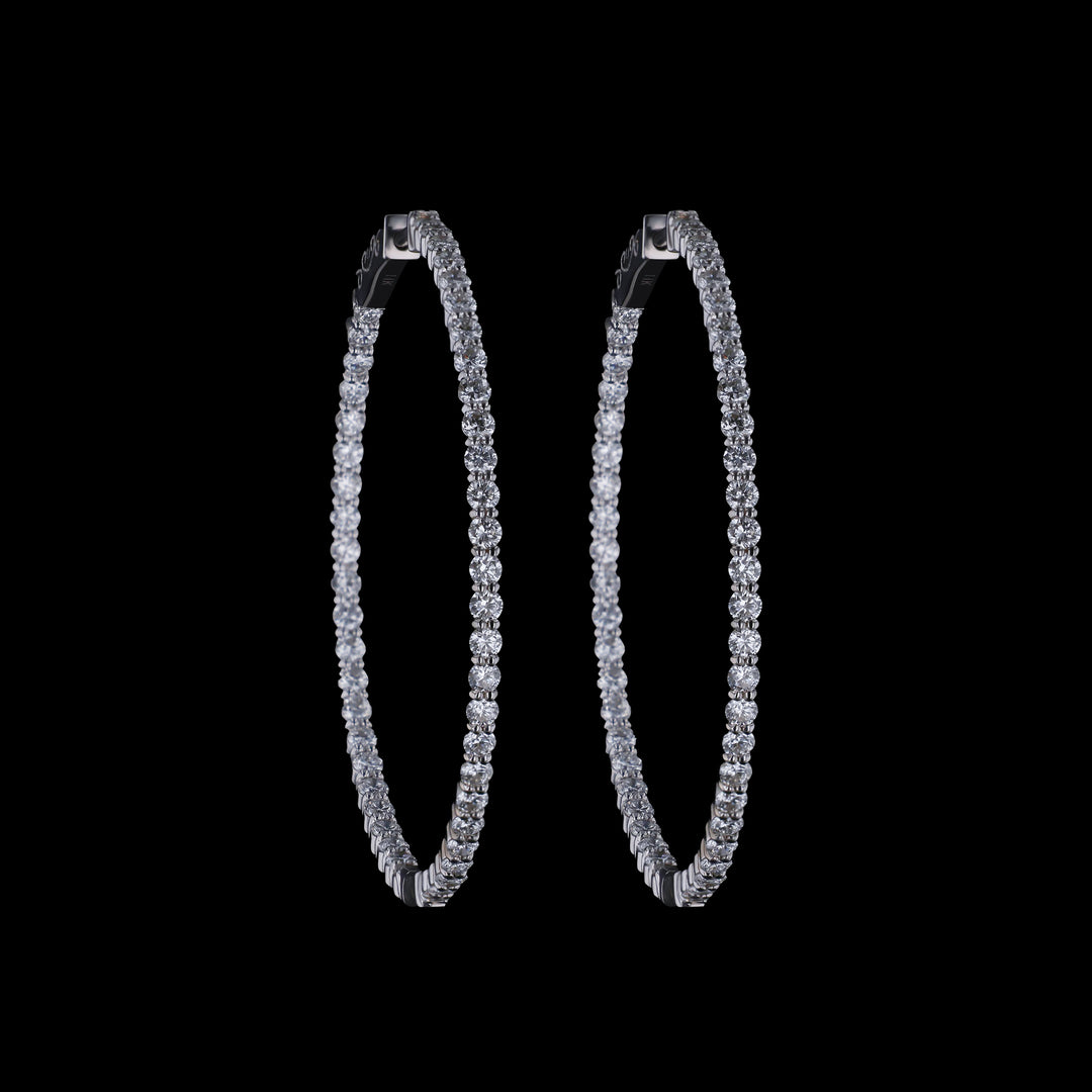 Diamond Hoop Earrings, 14k White Gold, 1.33" Diameter Hoop, 5 CTTW, 4 Prong Set, Lab Grown Diamonds, VS, E/F - Artisan Diamond