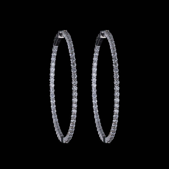 Diamond Hoop Earrings, 14k White Gold, 1.5" Diameter Hoop, 7 CTTW, 4 Prong Set, Lab Grown Diamonds, VS, E/F
