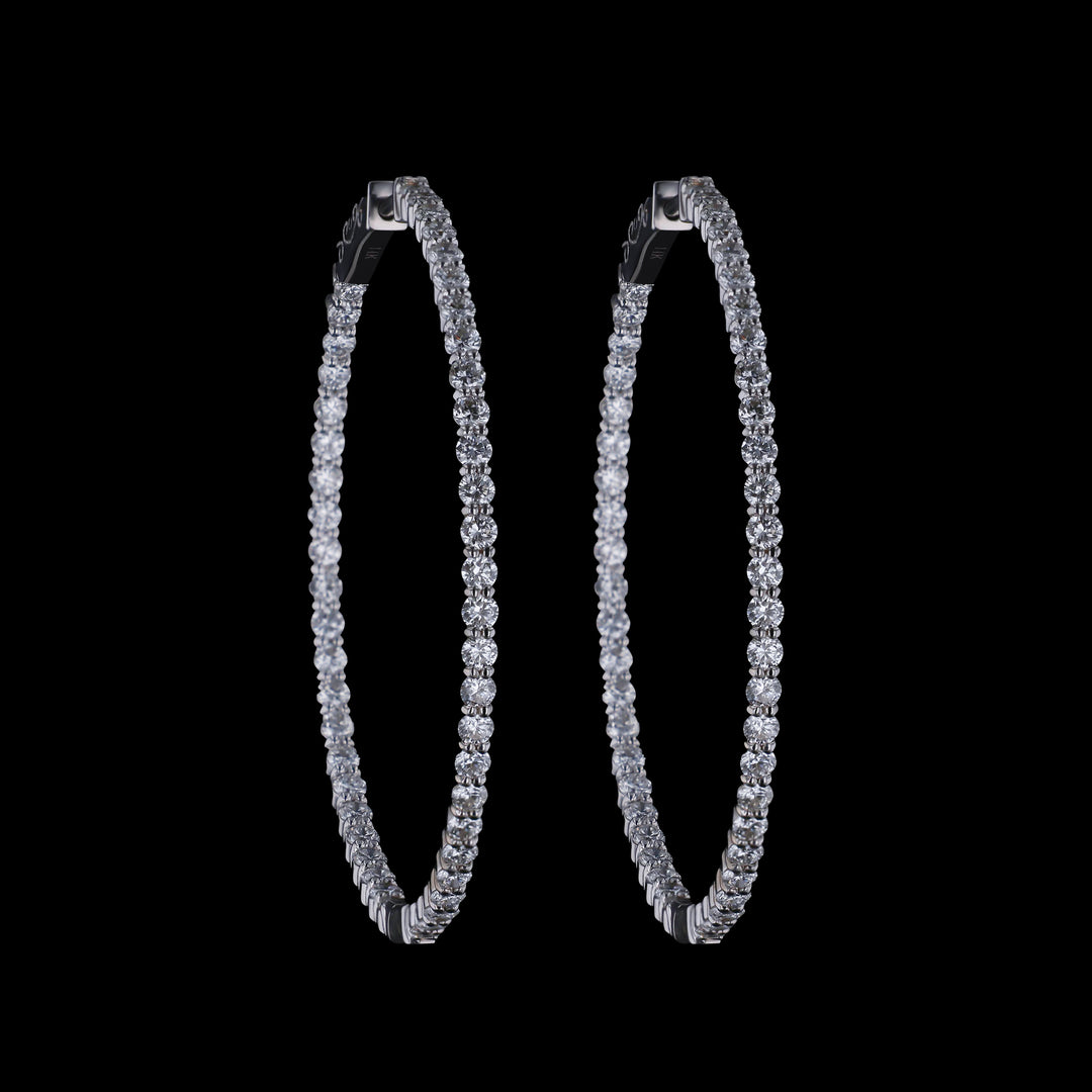 Diamond Hoop Earrings, 14k White Gold, 1.75" Diameter Hoop, 2 CTTW, 4 Prong Set, Lab Grown Diamonds, VS, E/F - Artisan Diamond