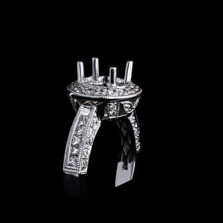 1.28 CTTW Natural Mined Diamond Semi-Mount for Round Center Stone 18k White Gold