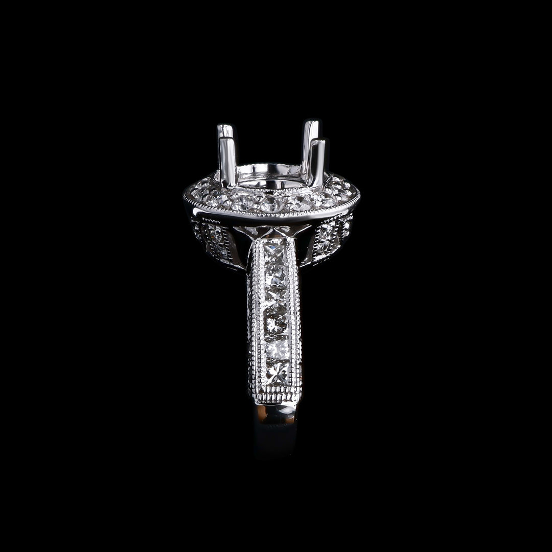 1.28 CTTW Natural Mined Diamond Semi-Mount for Round Center Stone 18k White Gold