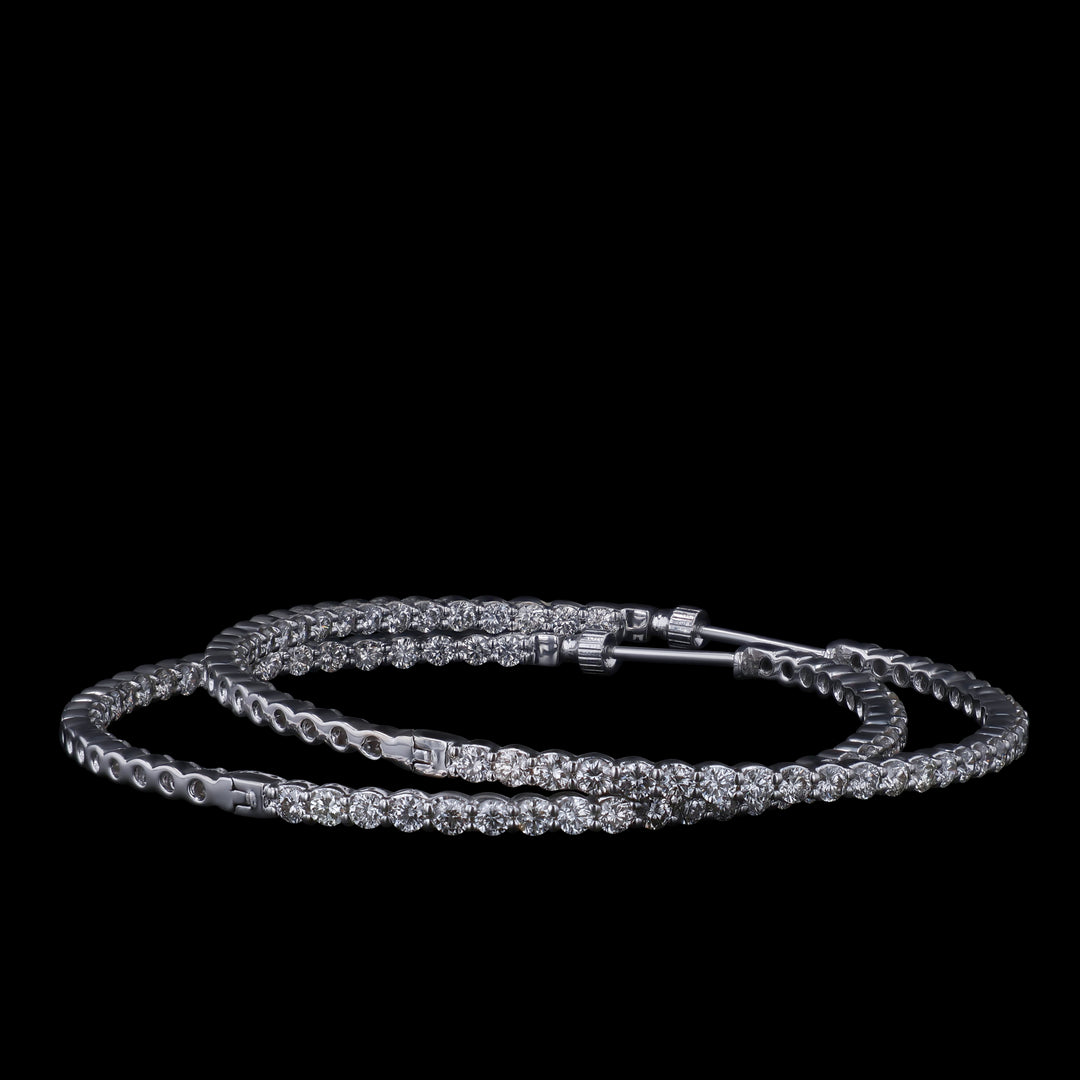 Diamond Hoop Earrings, 14k White Gold, 1.5" Diameter Hoop, 7 CTTW, 4 Prong Set, Lab Grown Diamonds, VS, E/F - Artisan Diamond