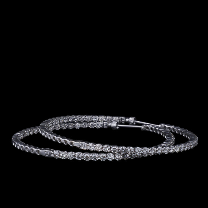Diamond Hoop Earrings, 14k White Gold, 1.5" Diameter Hoop, 7 CTTW, 4 Prong Set, Lab Grown Diamonds, VS, E/F - Artisan Diamond