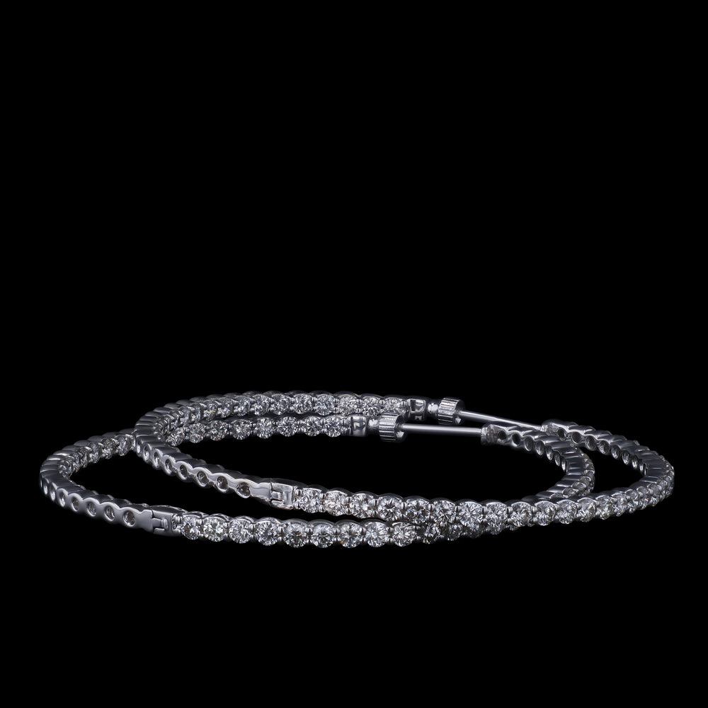 Diamond Hoop Earrings, 14k White Gold, 2" Diameter Hoop, 4 v, 4 Prong Set, Lab Grown Diamonds, VS, E/F - Artisan Diamond