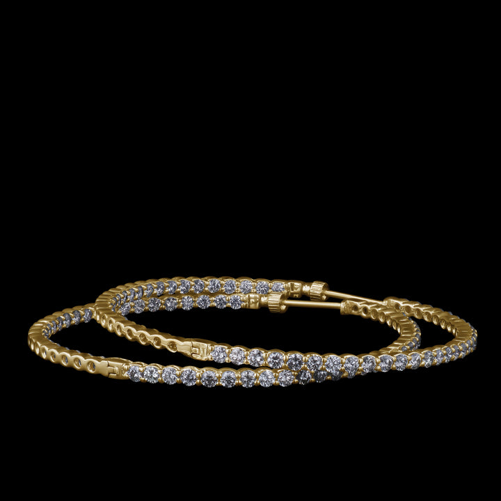 Diamond Hoop Earrings, 14k Yellow Gold, 1.25" Diameter Hoop, 3 CTTW, 4 Prong Set, Lab Grown Diamonds, VS, E/F - Artisan Diamond