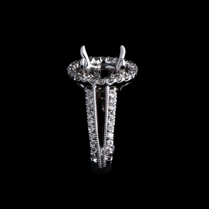 .34 CTTW Natural Mined Diamond Semi-Mount for Round Center Stone, 18k White Gold- Artisan Diamond
