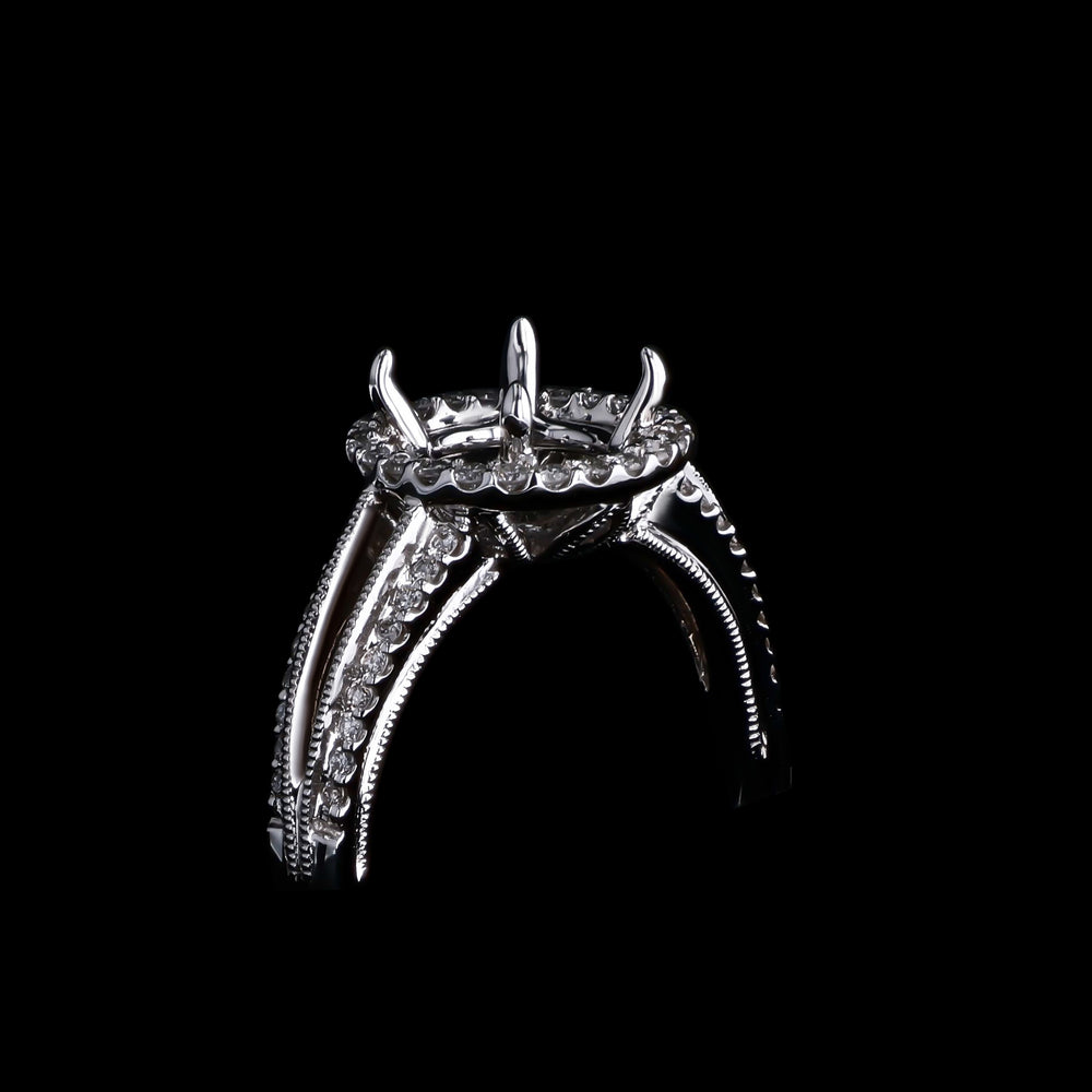 .34 CTTW Natural Mined Diamond Semi-Mount for Round Center Stone, 18k White Gold- Artisan Diamond