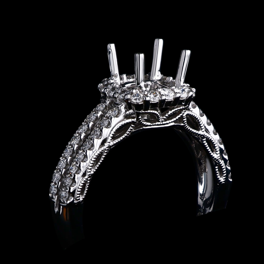 .47 CTTW Natural Mined Diamond Semi-Mount for Round Center Stone, 18k White Gold