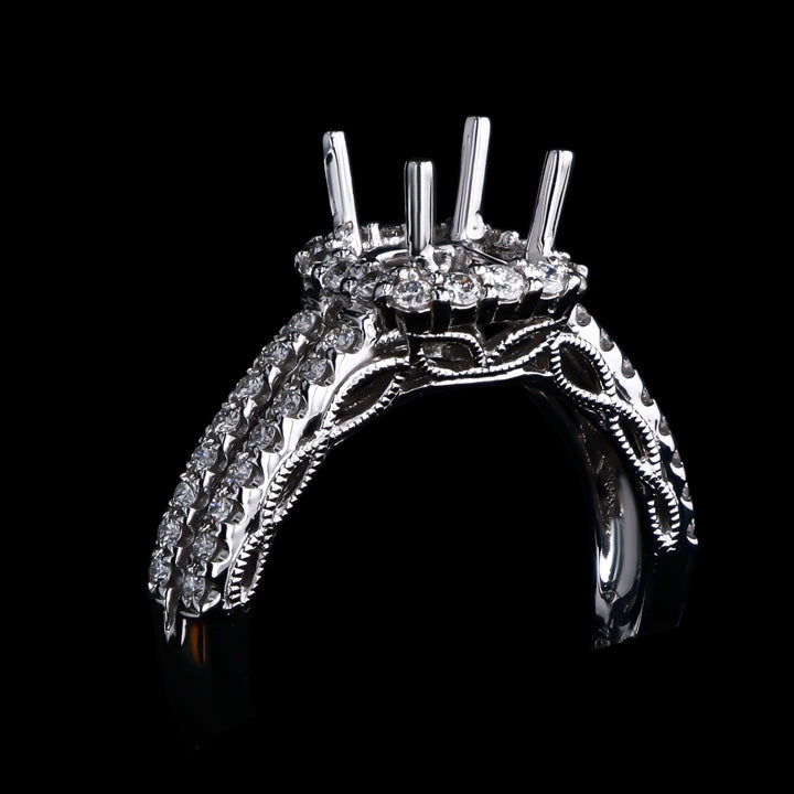 .47 CTTW Natural Mined Diamond Semi-Mount for Round Center Stone, 18k White Gold