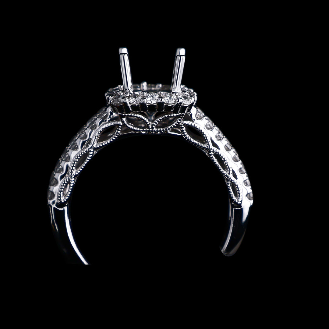 .47 CTTW Natural Mined Diamond Semi-Mount for Round Center Stone, 18k White Gold