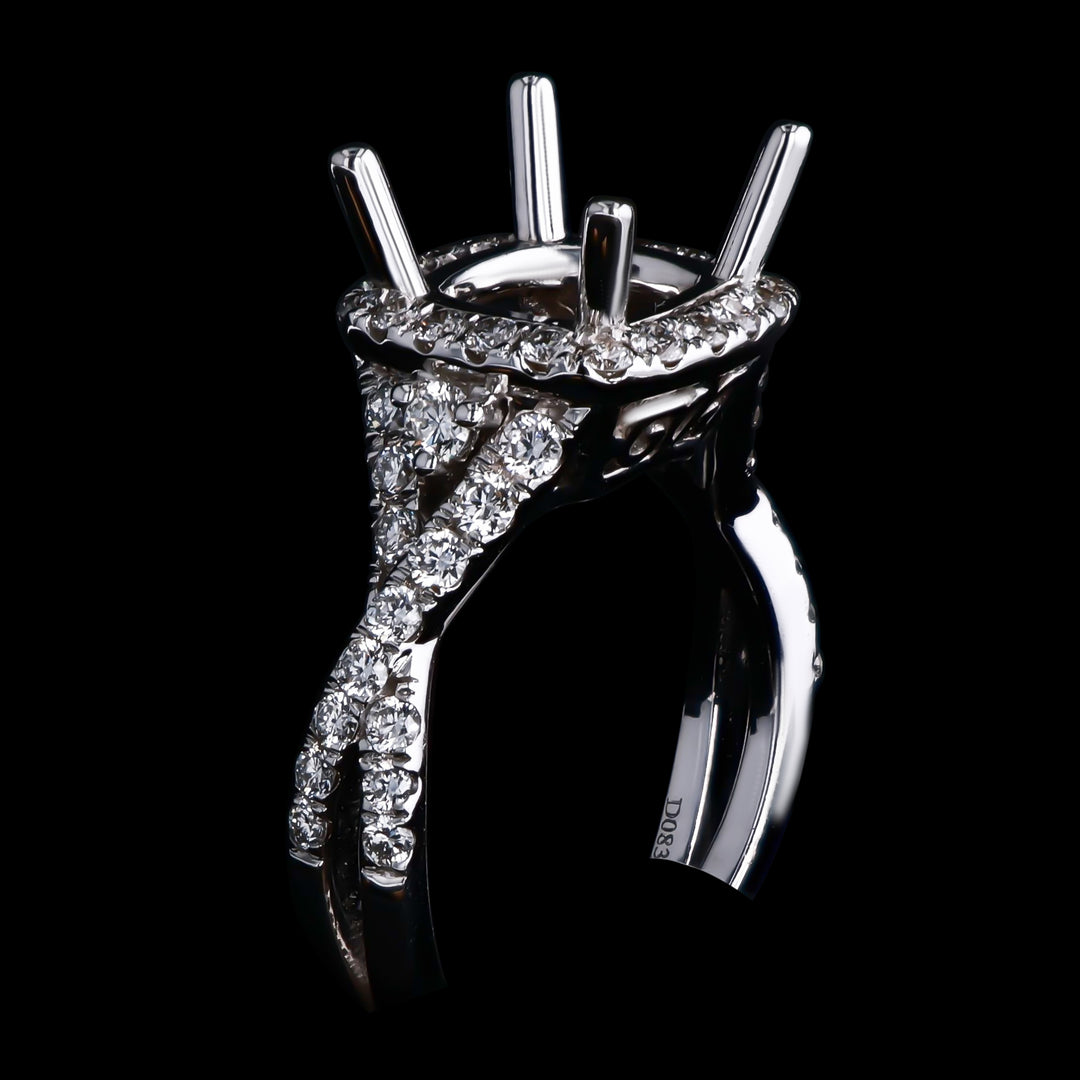 .83 CTTW Natural Mined Diamond Semi-Mount for Round Center Stone, 18k White Gold