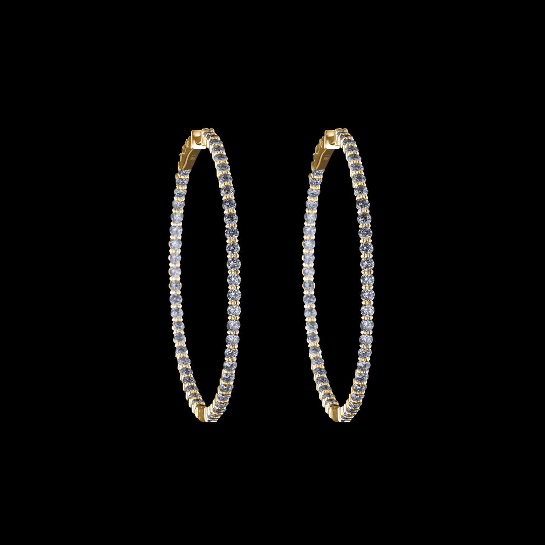 Diamond Hoop Earrings, 14k Yellow Gold, 1" Diameter Hoop, 1 CTTW, 4 Prong Set, Lab Grown Diamonds, VS, E/F - Artisan Diamond