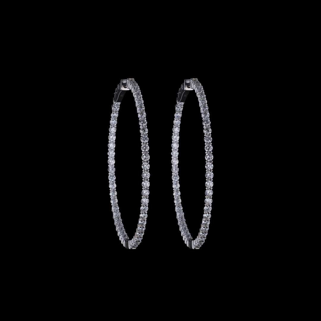 Diamond Hoop Earrings, 14k white Gold, 1" Diameter Hoop, 1 CTTW, 4 Prong Set, Lab Grown Diamonds, VS, E/F - Artisan Diamond
