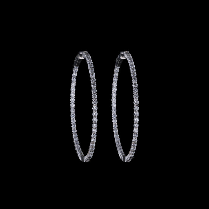 Diamond Hoop Earrings, 14k white Gold, 1" Diameter Hoop, 1 CTTW, 4 Prong Set, Lab Grown Diamonds, VS, E/F - Artisan Diamond