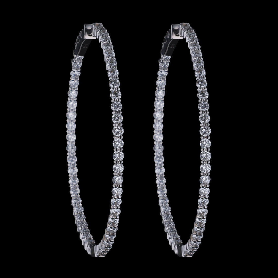 Diamond Hoop Earrings, 14k White Gold, 2" Diameter Hoop, 4 v, 4 Prong Set, Lab Grown Diamonds, VS, E/F - Artisan Diamond