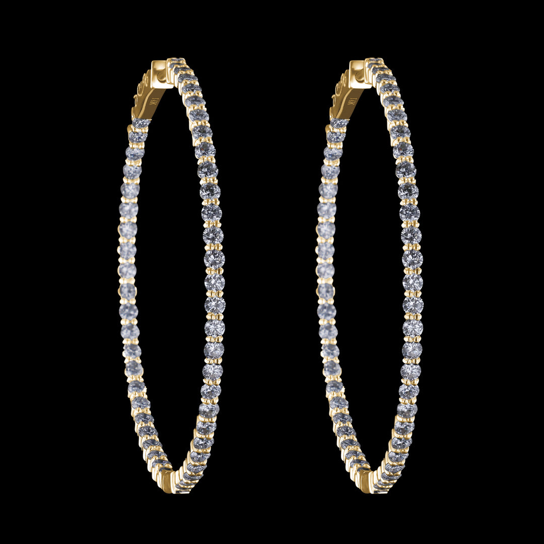 Diamond Hoop Earrings, 14k White Gold, 2" Diameter Hoop, 4 v, 4 Prong Set, Lab Grown Diamonds, VS, E/F - Artisan Diamond