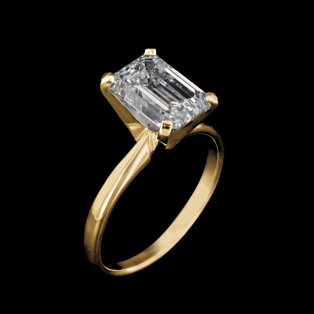 3 Carat, Emerald Cut Lab Grown Diamond, Solitaire 14k Yellow Gold Ring