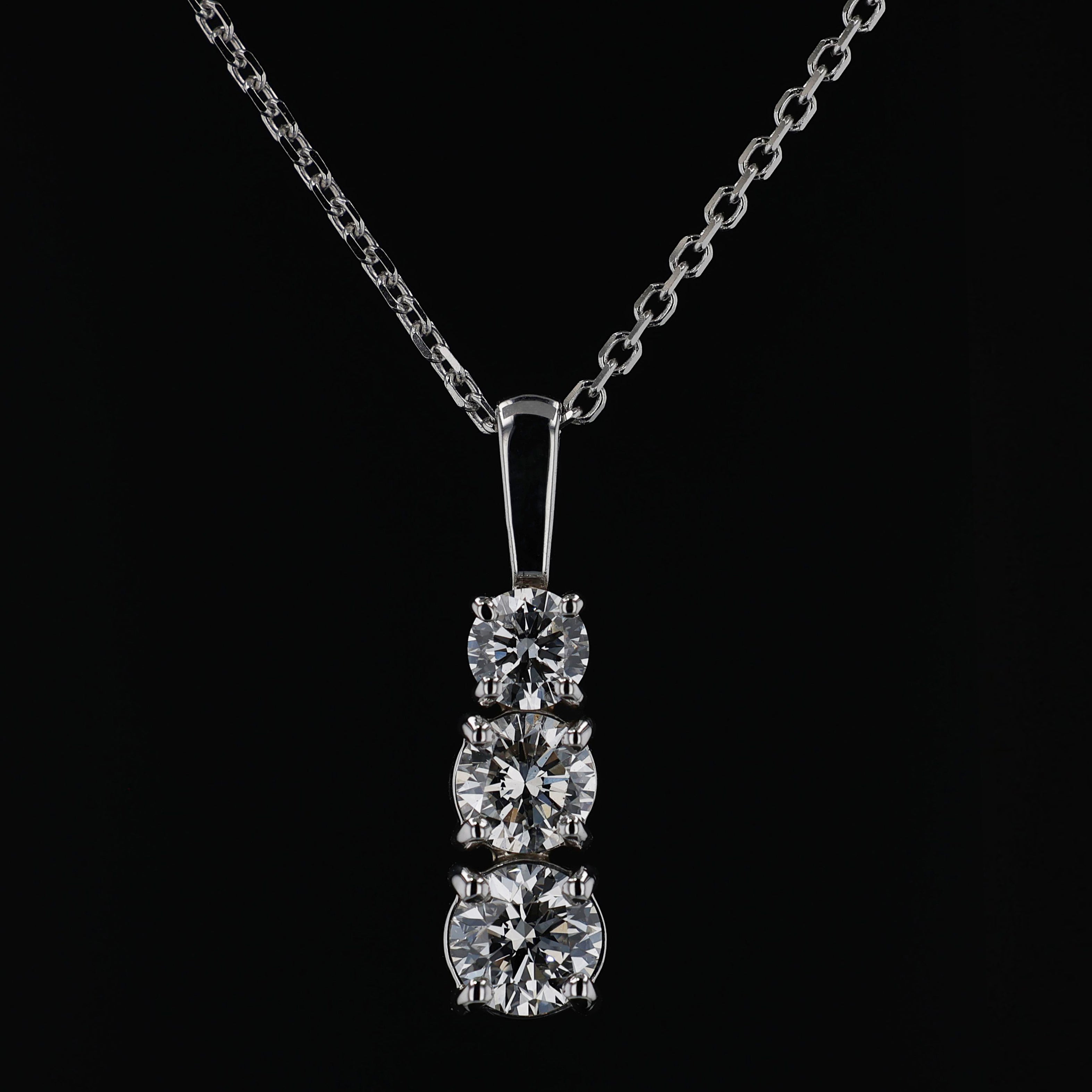 14k White Gold, 3 Stone Pendant Necklace with Lab Grown Diamonds