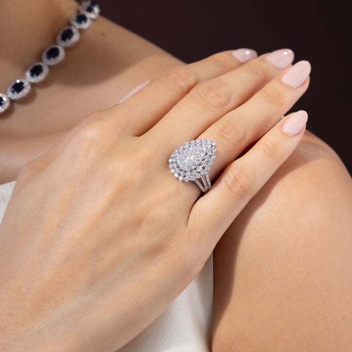 Pear Shaped Design Ring, 18k White Gold, 2.63 CTW Diamonds | Artisan Diamond