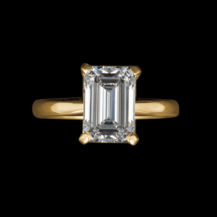 top view 3 Carat, Emerald Cut Lab Grown Diamond, Solitaire 14k Yellow Gold Ring
