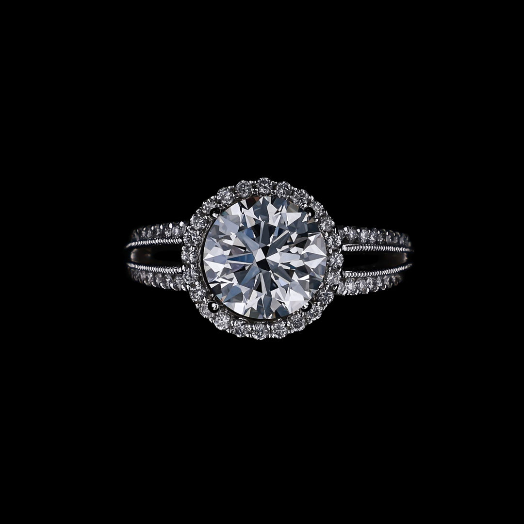 .34 CTTW Natural Mined Diamond Semi-Mount for Round Center Stone, 18k White Gold- Artisan Diamond