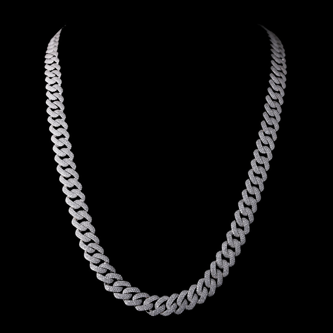 16" Cuban Necklace, Natural Diamonds, 14k White Gold, 15.20 CTW