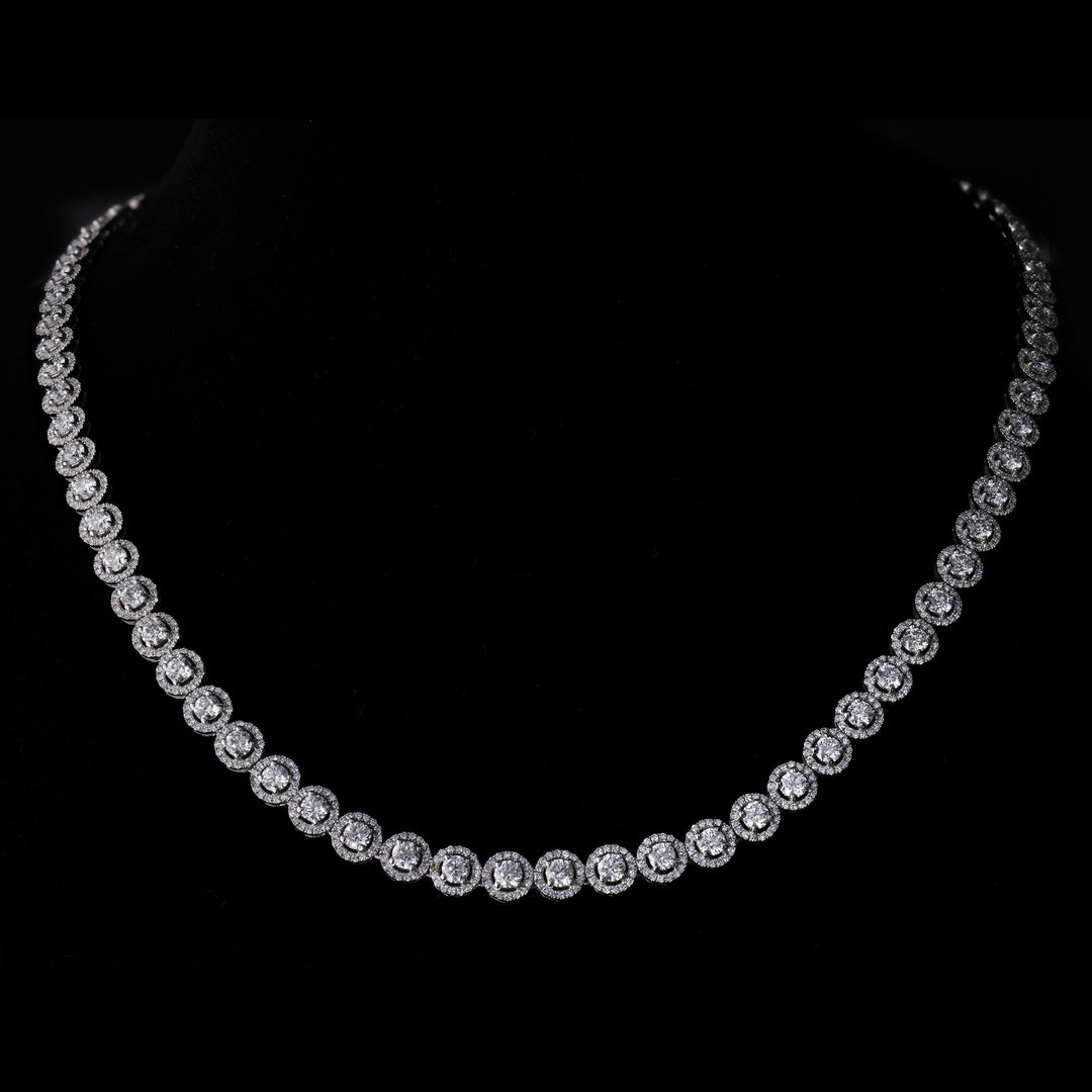 18" Round Halo Tennis Bracelet, 14k White Gold, 10.82 Carats TW | Artisan Diamond