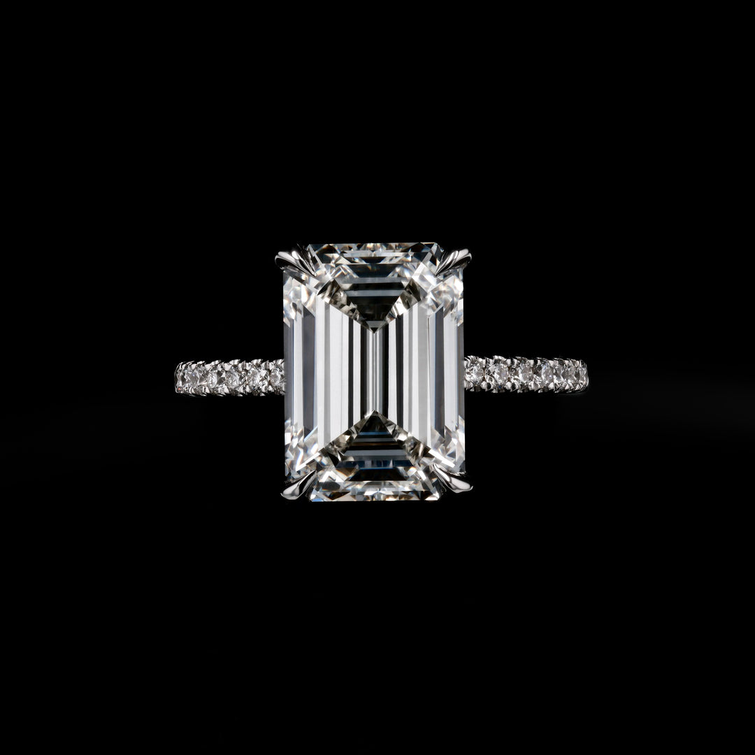 5 1/4 CT. Center Emerald Lab Grown Diamond Ring with 1/3 CT. Natural Diamond on Mounting, 18k White Gold