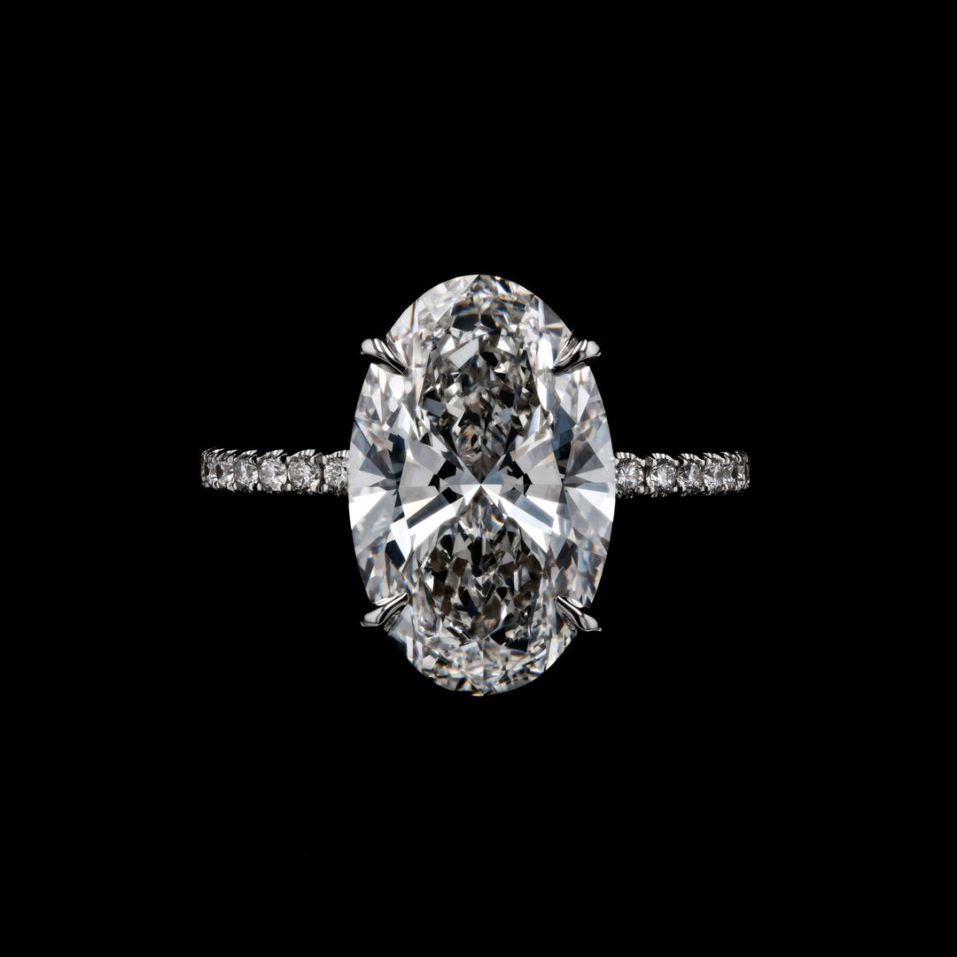 5 1/4 CT. Center Oval Lab Grown Diamond Ring with .50 CT Natural Diamond on Mounting, 18k White Gold