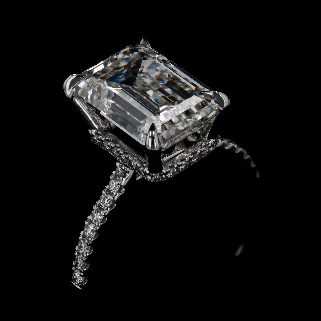 5 1/4 CT. Center Emerald Lab Grown Diamond Ring with 1/3 CT. Natural Diamond on Mounting, 18k White Gold
