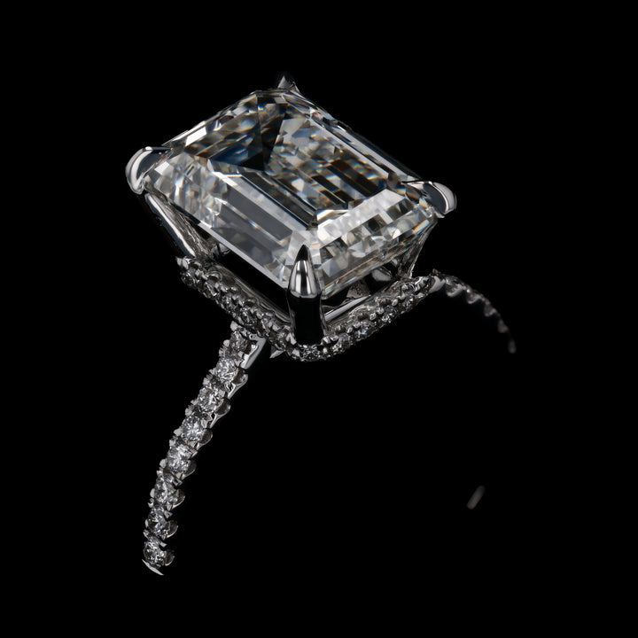 5 1/4 CT. Center Emerald Lab Grown Diamond Ring with 1/3 CT. Natural Diamond on Mounting, 18k White Gold