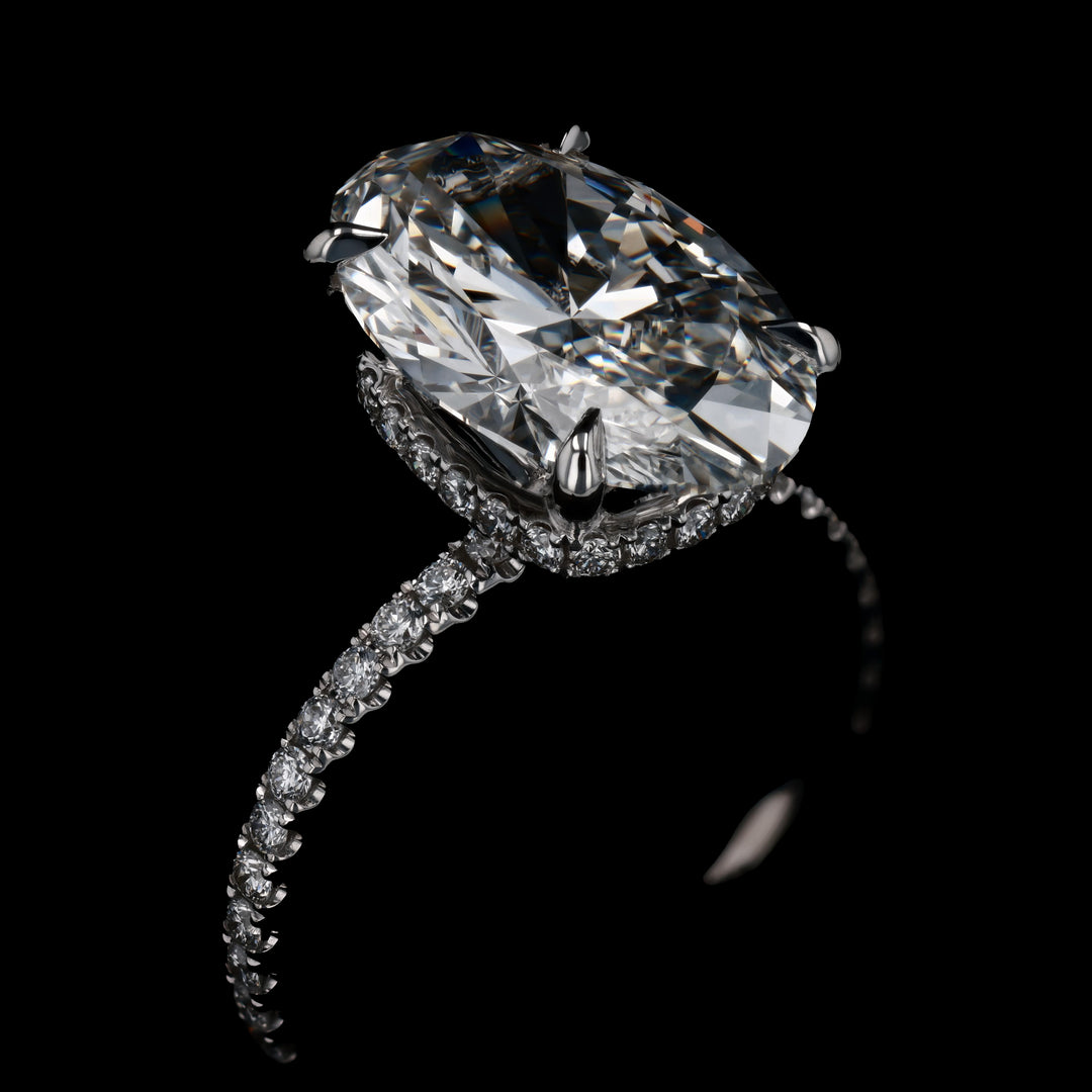 5 1/4 CT. Center Oval Lab Grown Diamond Ring with .50 CT Natural Diamond on Mounting, 18k White Gold