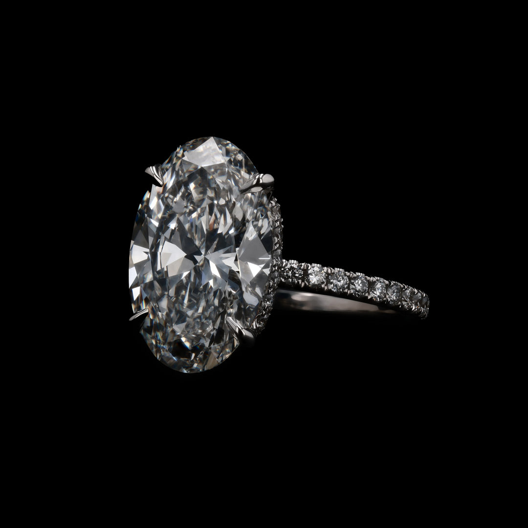 5 1/4 CT. Center Oval Lab Grown Diamond Ring with .50 CT Natural Diamond on Mounting, 18k White Gold
