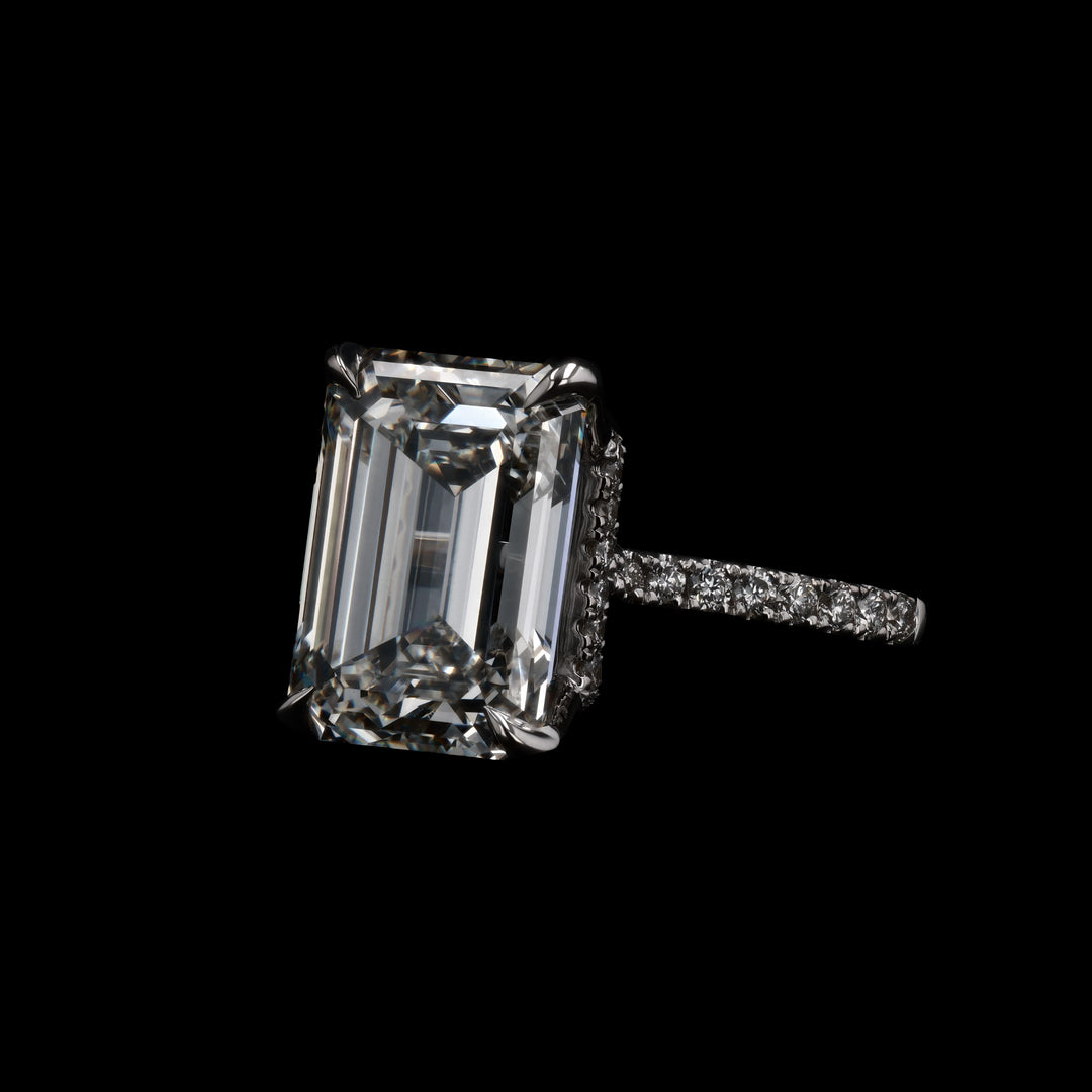 5 1/4 CT. Center Emerald Lab Grown Diamond Ring with 1/3 CT. Natural Diamond on Mounting, 18k White Gold