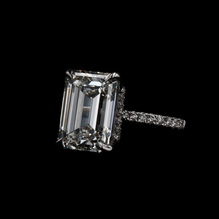 5 1/4 CT. Center Emerald Lab Grown Diamond Ring with 1/3 CT. Natural Diamond on Mounting, 18k White Gold