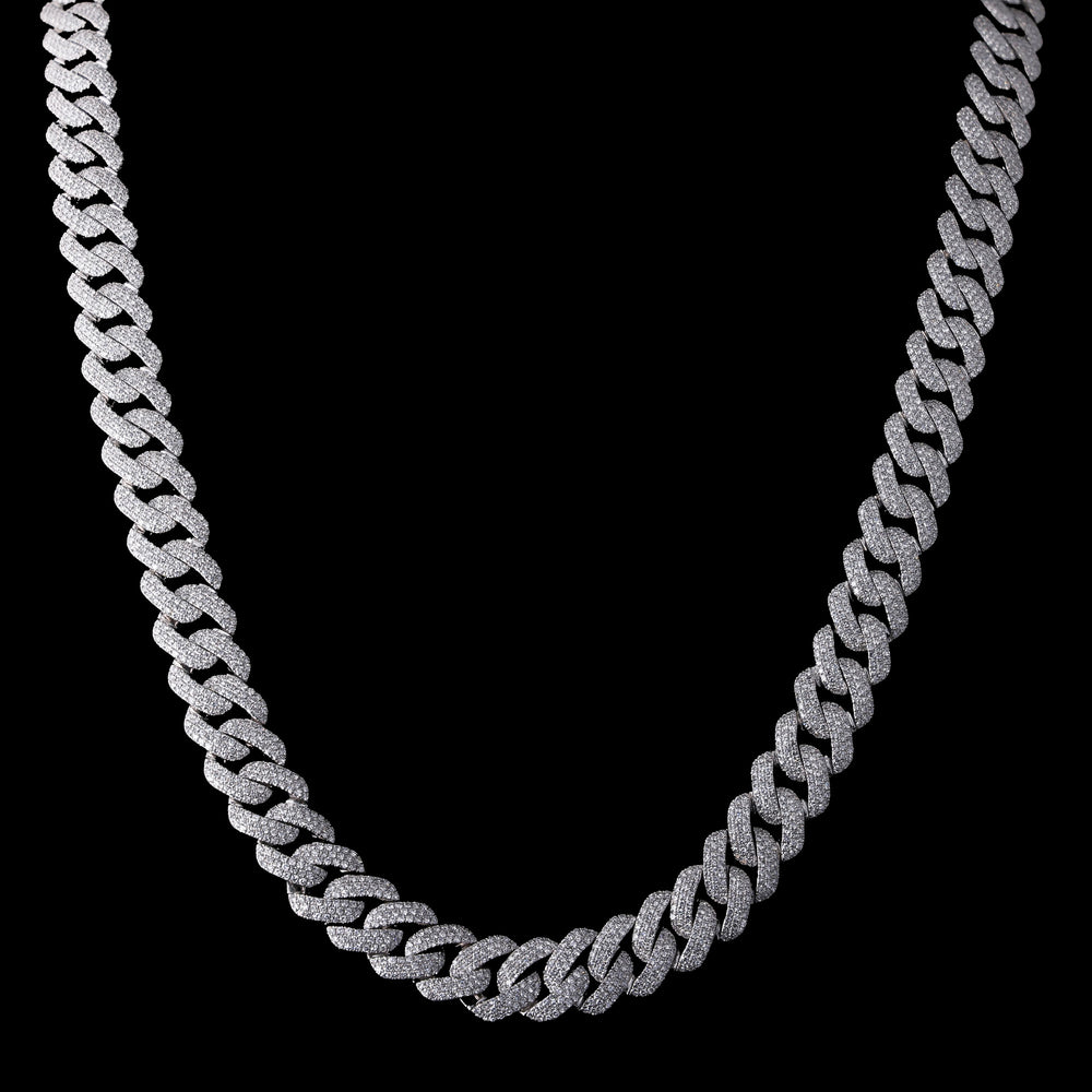 16" Cuban Necklace, Natural Diamonds, 14k White Gold, 15.20 CTW